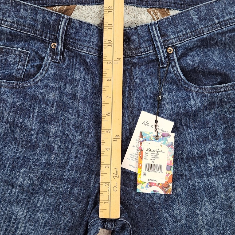Robert Graham The Perfect Fit Jeans Mens 36x32 Dark Indigo Floral Stretch Denim - Picture 9 of 16